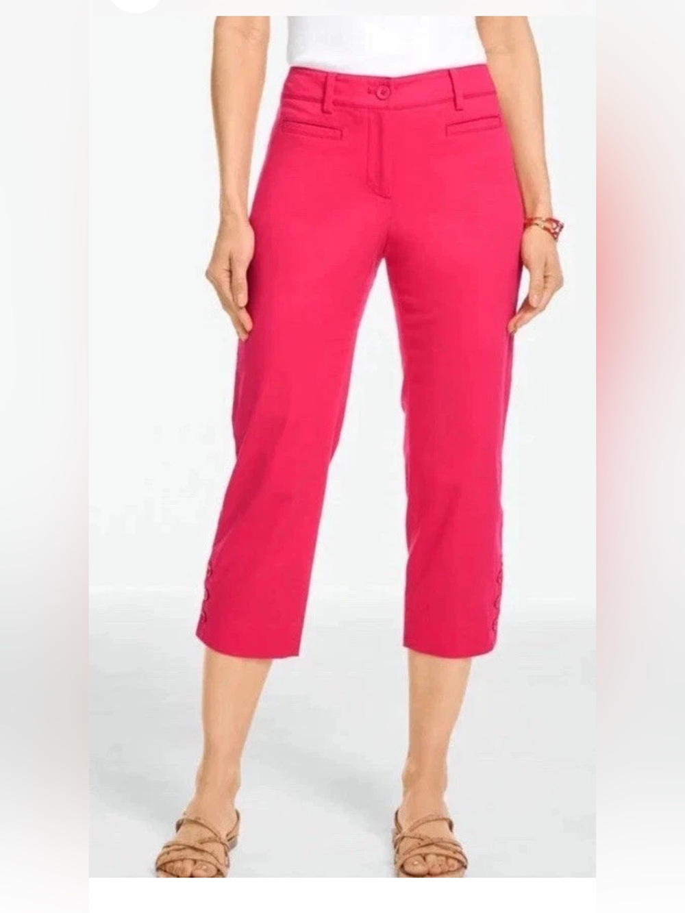 Talbots Heritage Capri Pants Size 18W Cotton Stretch Pink Twill Khaki Chino EUC
